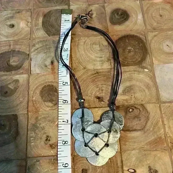 Silver Overlapping Circles Rustic Necklace - Picture 6 of 10